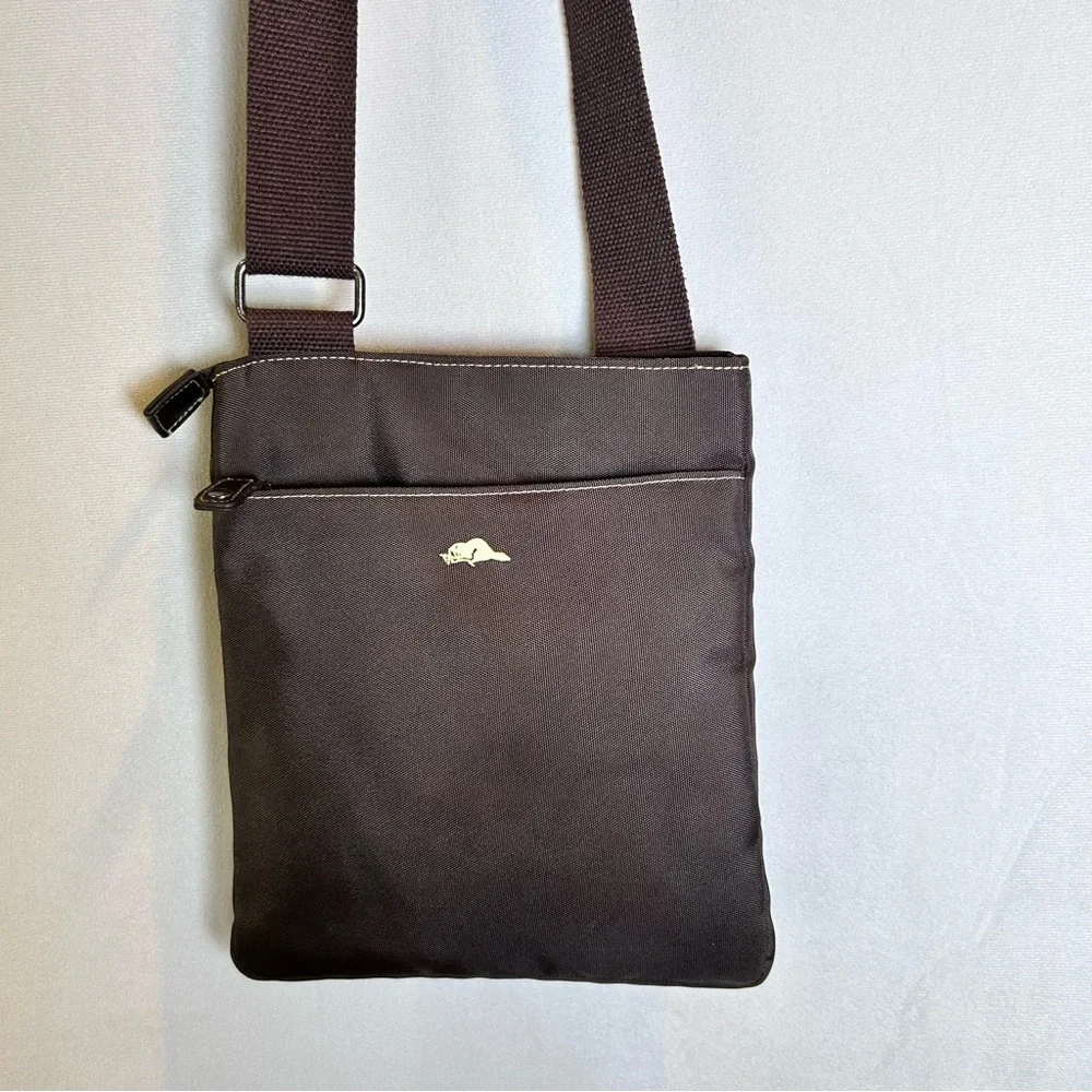 Roots Y2K Era Brown Nylon Leather Trim Crossbody Bag Travel Pouch - Picture 2 of 15